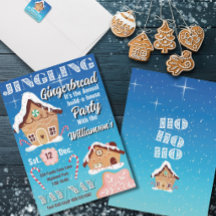 Blaue klingelnde Lebkuchen-Feiertags-Einladung