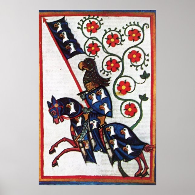 BLAUE KNIGHT AUF DER HORSEBACK Mittelalterliche Mi Poster (Vorne)