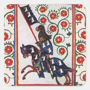 BLAUE KNIGHT MIT ROTE ROSEN MITTLERE MINIATUR QUADRATISCHER AUFKLEBER