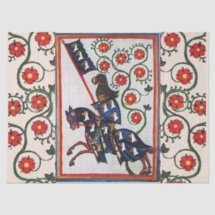 BLAUE KNIGHT MIT ROTE ROSEN MITTLERE MINIATUR SEIDENPAPIER