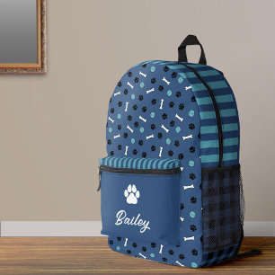Blaue Knochen & Bälle Pfotenabdruck Hunde Name Bedruckter Rucksack