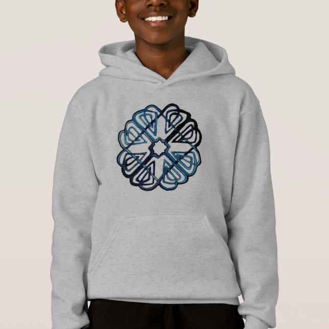 Blaue Knüpfarbeit-Blume Hoodie (Vorderseite)