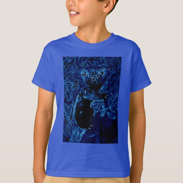 Blaue Koala Baum-Kunst T-Shirt (Vorderseite)