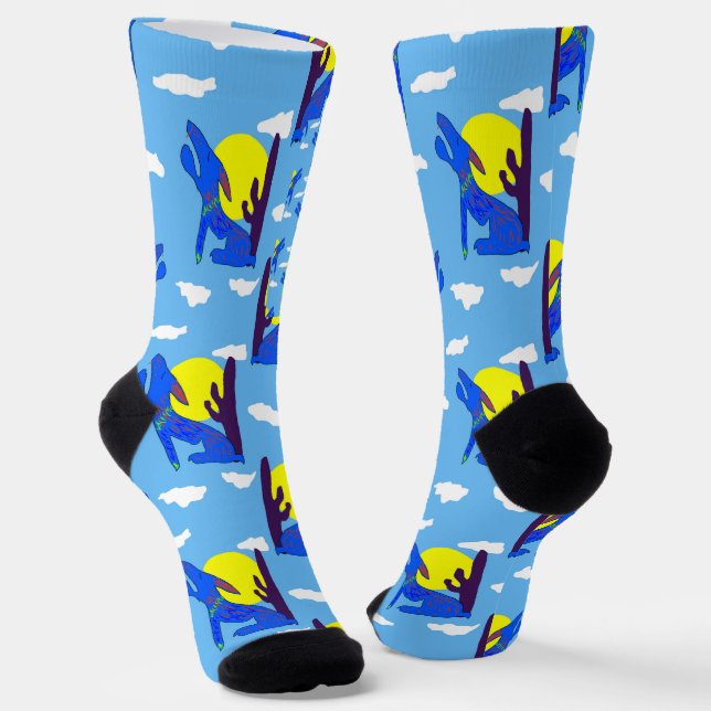 Blaue Kojoten Socken (Gewinkelt)