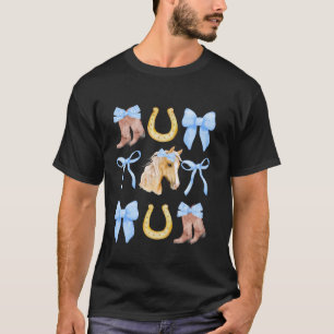 Blaue Koketten-Schlaufen-Stiefel Pferd Hufeisen T-Shirt
