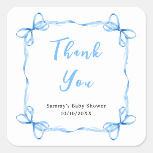 Blaue Koketten-Schleifen-Baby-Shower-Dankeschön Quadratischer Aufkleber