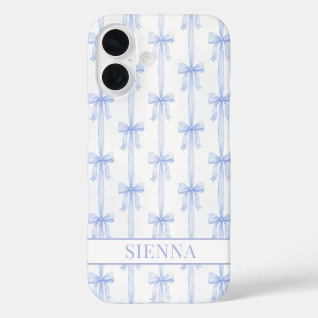Blaue Koketten Schleifen Gestreifte Monogrammierte Case-Mate iPhone Hülle (Rückseite)