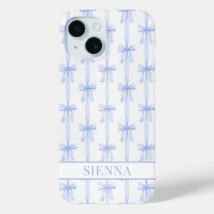 Blaue Koketten Schleifen Gestreifte Monogrammierte Case-Mate iPhone Hülle