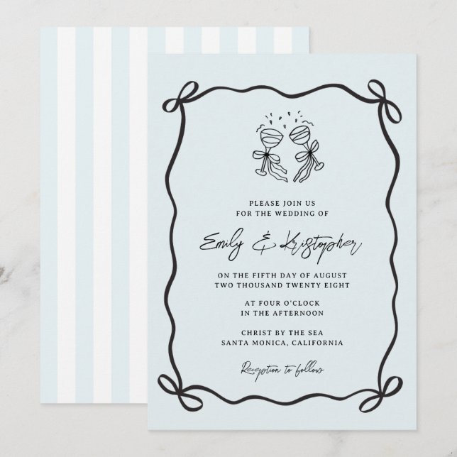 Blaue Koketten-Schleifen-Hochzeit Einladung (Vorne/Hinten)