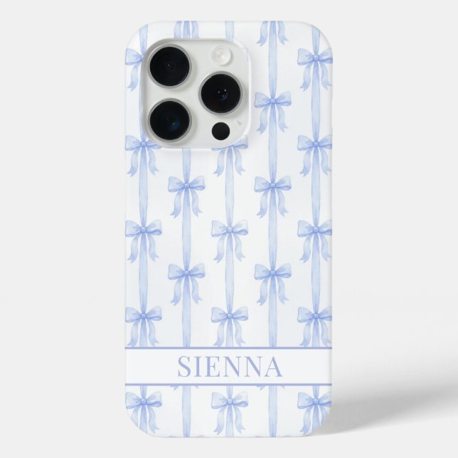 Blaue Kokettenbögen Gestreift Monogrammiert Case-Mate iPhone Hülle (Rückseite)