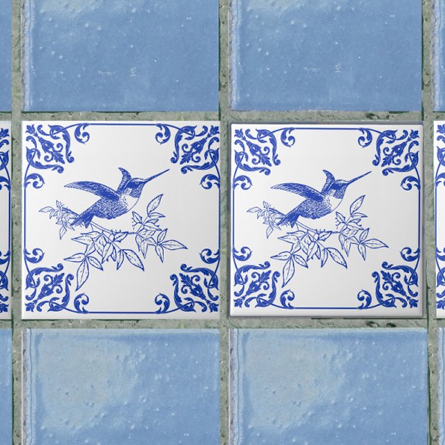 Blaue Kolibri-Dekor Keramikfliese  (Von Creator hochgeladen)