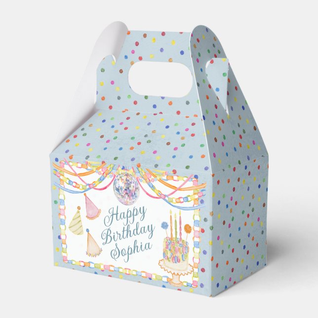 Blaue Konfetti-Geburtstagsfeier-Dessert Geschenkschachtel (Vorderseite)