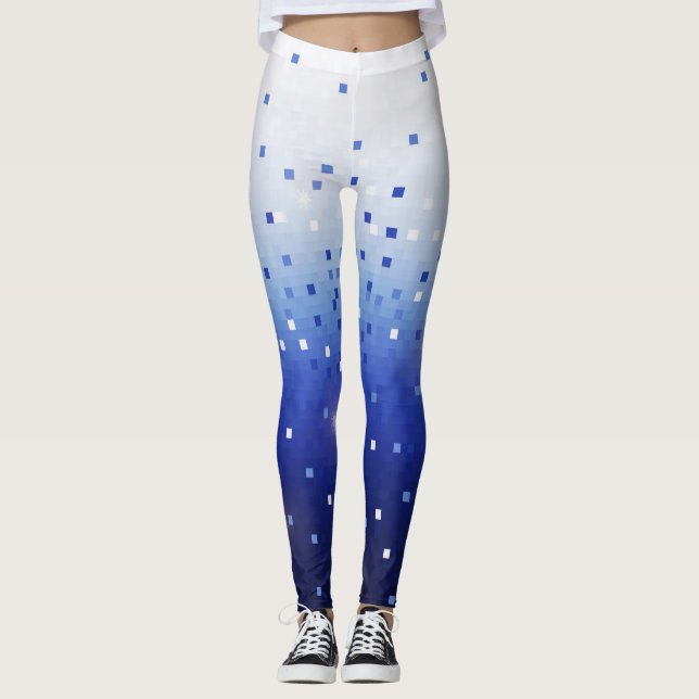 Blaue Konfetti-Quadrate Leggings (Vorderseite)