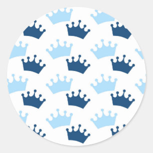 Blaue königliche Kronen Märchenprinz Babyparty Runder Aufkleber