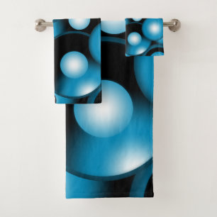 Blaue konzentrische Kreisbahn-Abstraktkunst Badhandtuch Set