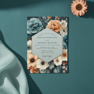 Blaue Korallen-Blumenhochzeit Einladung