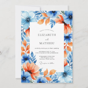 Blaue Korallen-Blumenhochzeit Romantik Einladung