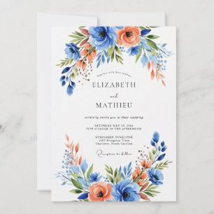 Blaue Korallen-Blütenhochzeit Einladung