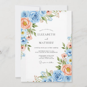 Blaue Korallen-Blütenverzauberung Hochzeit Einladung