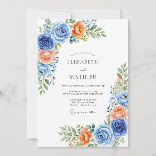 Blaue Korallen-Botanik-Romantik-Hochzeit Einladung