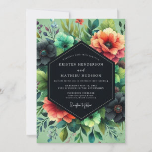 Blaue Korallen-Dramatische-Bloom-Hochzeit Einladung
