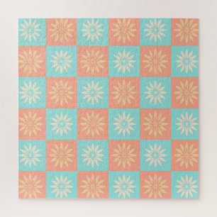 Blaue Korallen-Gelb-Blumenmuster Puzzle