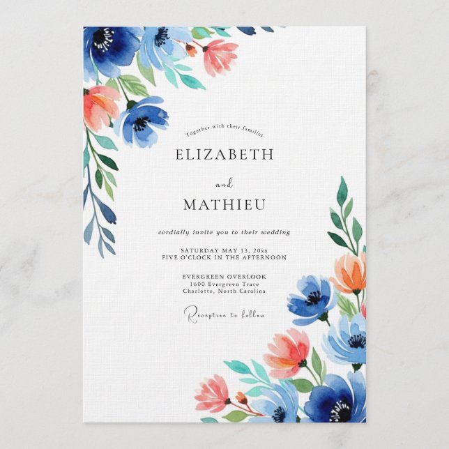 Blaue Korallen-Hochzeit Einladung (Vorderseite)