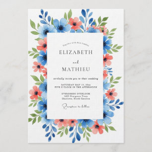 Blaue Korallen-Malerei-Hochzeit Einladung