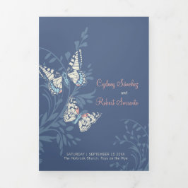 Blaue Korallenschmetterlinge für Hochzeitserneueru Dreifach-gefaltete Programmkarte
