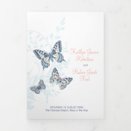 Blaue Korallenschmetterlinge für Hochzeitserneueru Dreifach-gefaltete Programmkarte
