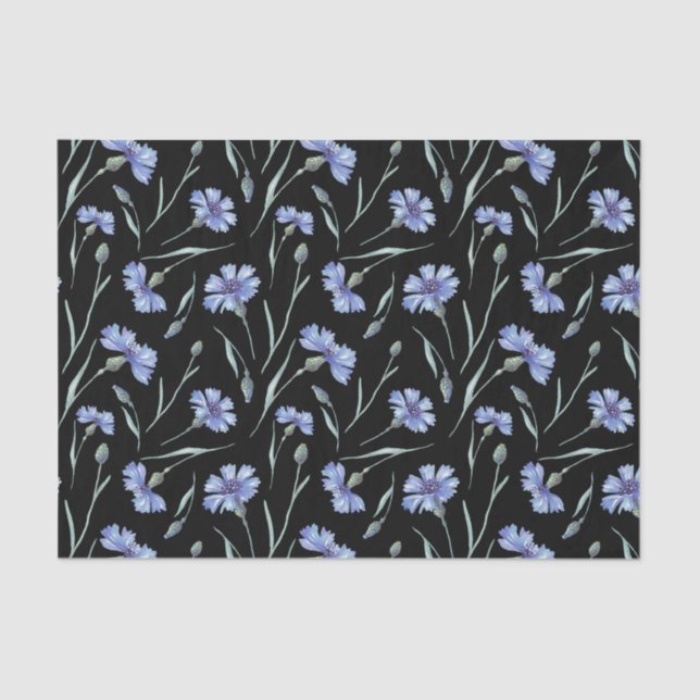 Blaue Kornblume Schwarzer Hintergrund Seidenpapier (Vorderseite)