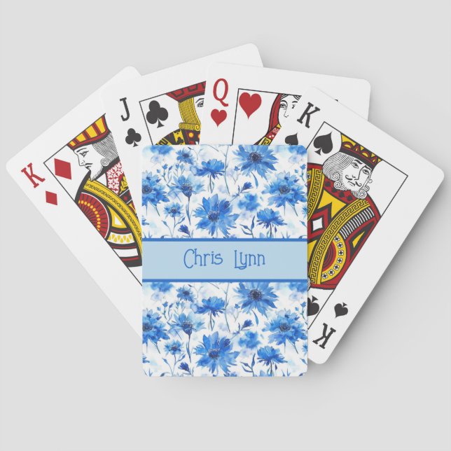 Blaue Kornblumen-Art Blumenmuster Spielkarten (Rückseite)