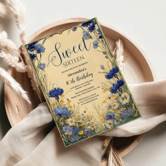 Blaue Kornblumen Art Nouveau Sweet Sixteen Einladung