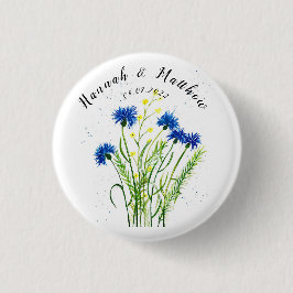 Blaue Kornblumen Blumen Aquarell hübsch Hochzeit Button