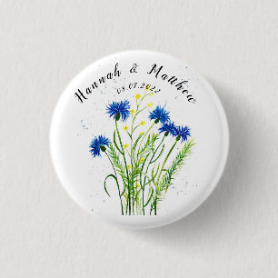 Blaue Kornblumen Blumen Aquarell hübsch Hochzeit Button
