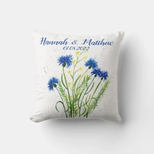 Blaue Kornblumen Blumen Aquarell hübsch Hochzeit Kissen