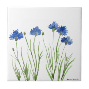 Blaue Kornblumen Blumen Aquarell rustikaler Chic Fliese