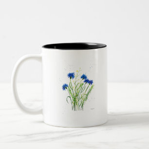 Blaue Kornblumen Blumen Aquarell Wildblumen  Zweifarbige Tasse