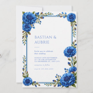 Blaue Kornblumen-Blumenrand-Hochzeit Einladung