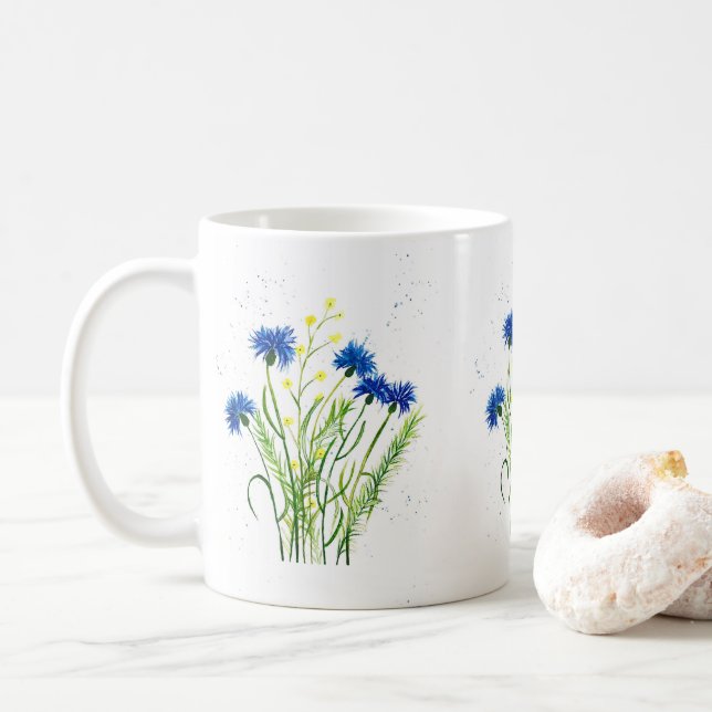 Blaue Kornblumen Blütenfarbe hübsche Blume Kaffeetasse (Mit Donut)