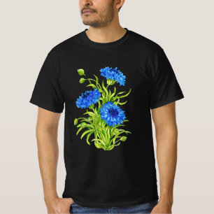 Blaue Kornblumen-Botanik-Blumen-Natur-T-Shirt T-Shirt