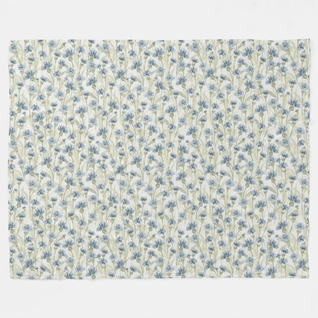 Blaue Kornblumen Hellgrün Fleece Blanket (Vorderseite (Horizontal))