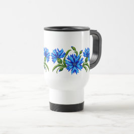 Blaue Kornblumen im Stickerei-Look Reisebecher