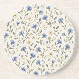 Blaue Kornblumen und elfenbeinfarbene Gänseblümche Getränkeuntersetzer