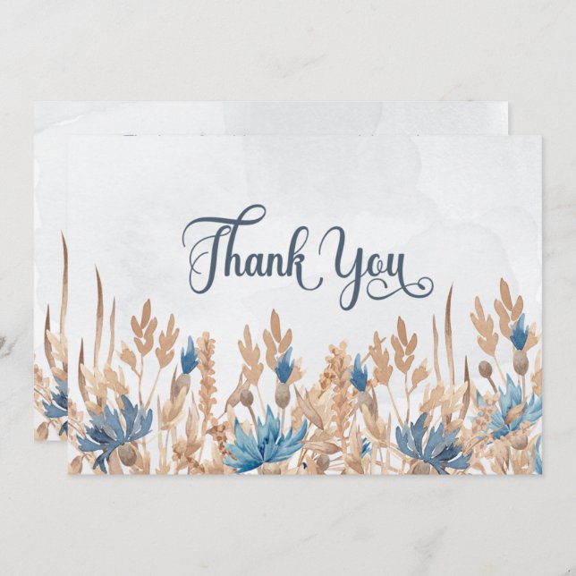 Blaue Kornblumen und Hochzeiten von Weizenfeldern Dankeskarte (Vorne/Hinten)