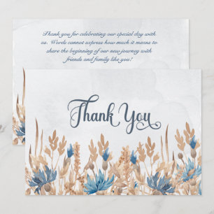 Blaue Kornblumen und Hochzeiten von Weizenfeldern Dankeskarte