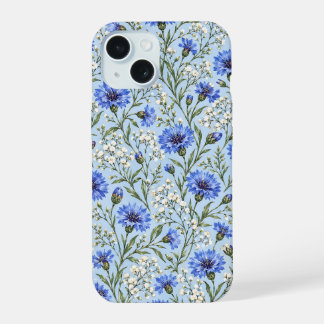 Blaue Kornblumen- und Schleierkraut-Blumen iPhone 15 Hülle