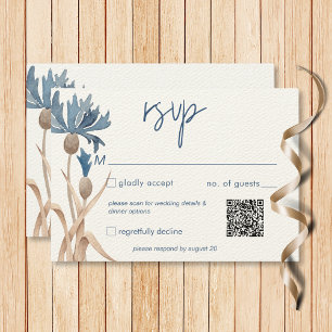 Blaue Kornblumen und Weizenfeld Moderner QR-Code RSVP Karte