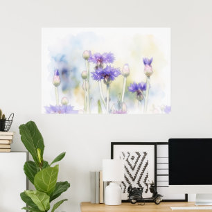 Blaue Kornblumen-Wasserfarben-Kunst drucken Poster