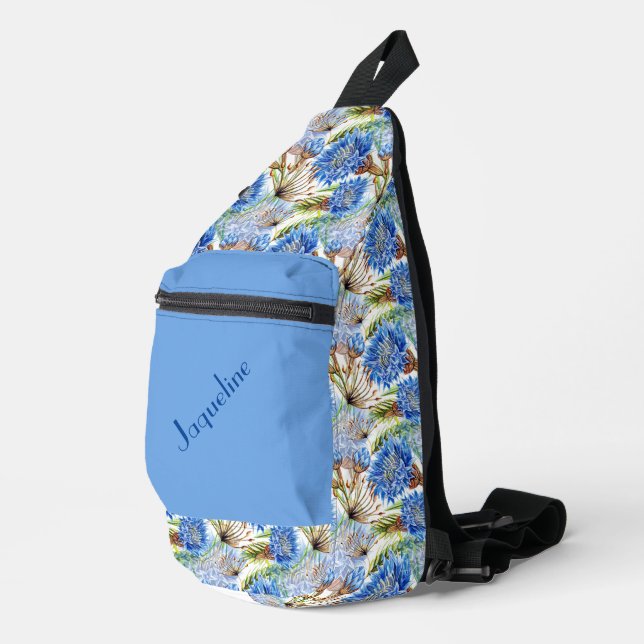 Blaue Kornblumen Weißer Hintergrund Crossbody Bag (Rechte Ecke)